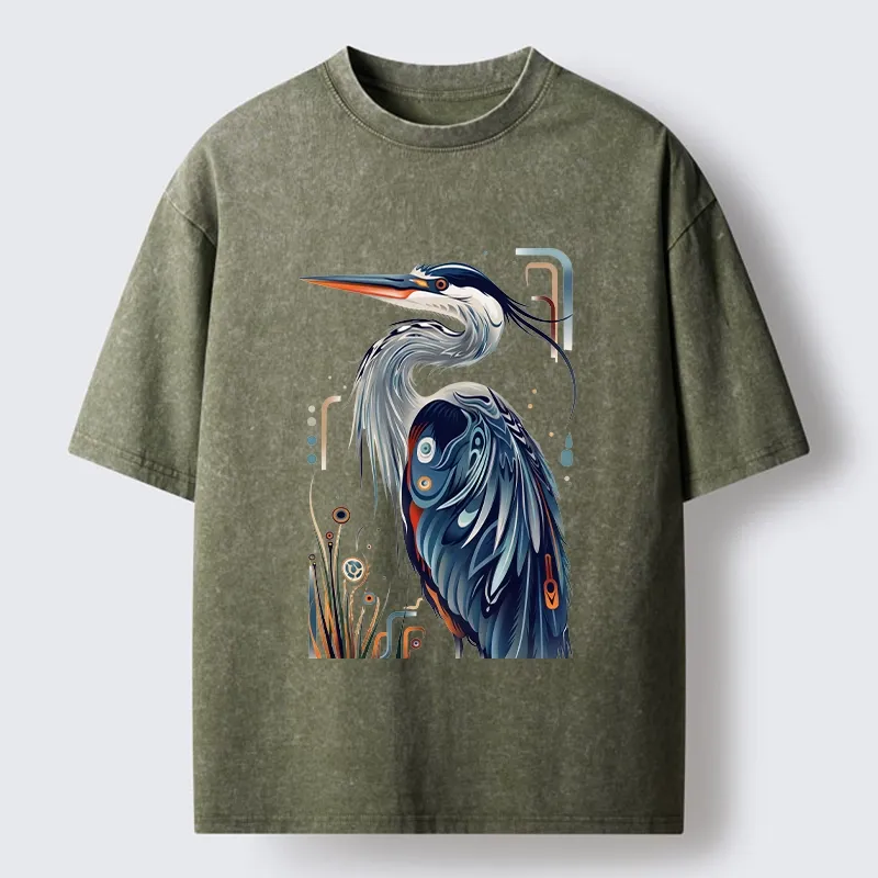 Tokyo-Tiger Stylish Blue Heron Washed T-Shirt