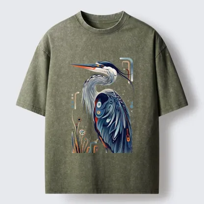 Tokyo-Tiger Stylish Blue Heron Washed T-Shirt