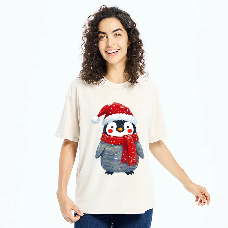 Tokyo-Tiger Cute Christmas Penguin Meme Washed T-Shirt