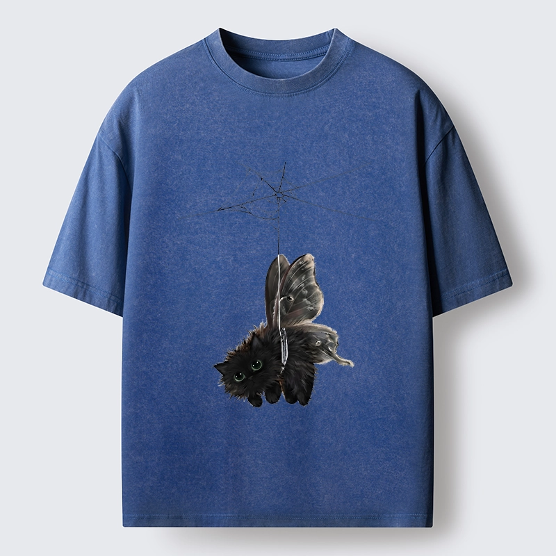 Tokyo‑Tiger Spooky Web Cat Creature Washed T‑Shirt