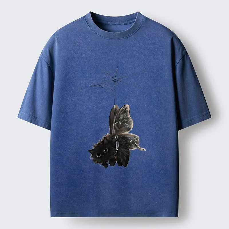 Tokyo‑Tiger Spooky Web Cat Creature Washed T‑Shirt