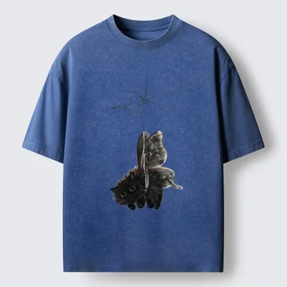 Tokyo‑Tiger Spooky Web Cat Creature Washed T‑Shirt