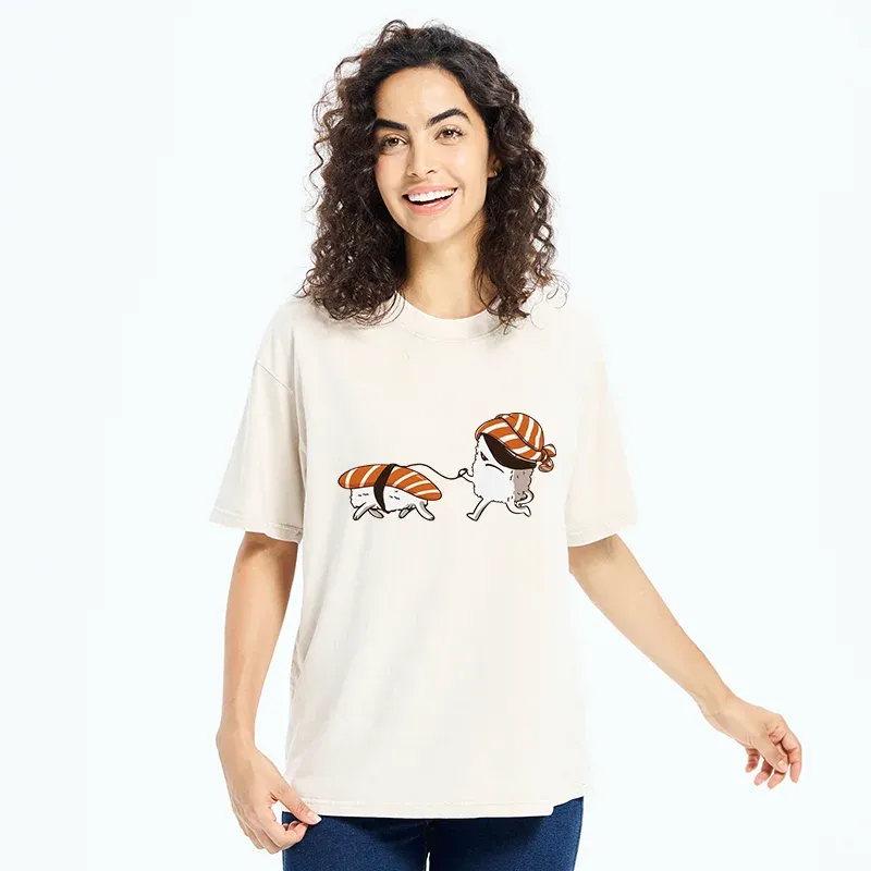 Tokyo-Tiger Sushi Walking Sushi Washed T-Shirt