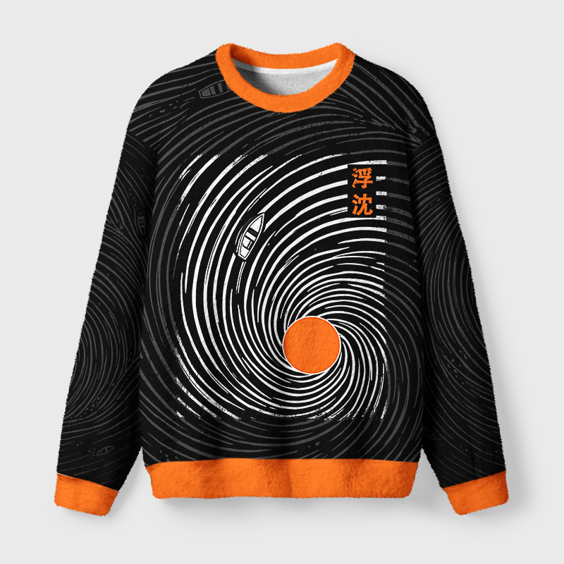 Tokyo-Tiger Japanese Swirl Wave Boat Art Fuzzy Christmas Ugly Sweatshirt