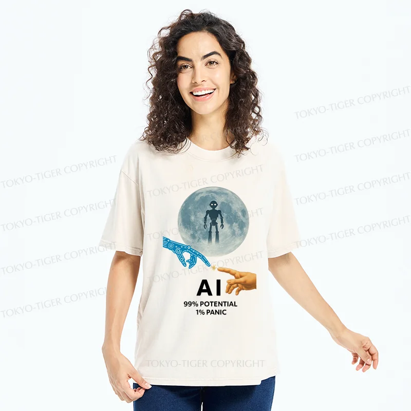 Tokyo-Tiger Future Of Humans And AI Washed T-Shirt