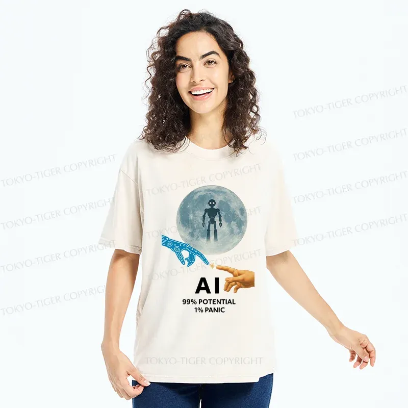 Tokyo-Tiger Future Of Humans And AI Washed T-Shirt
