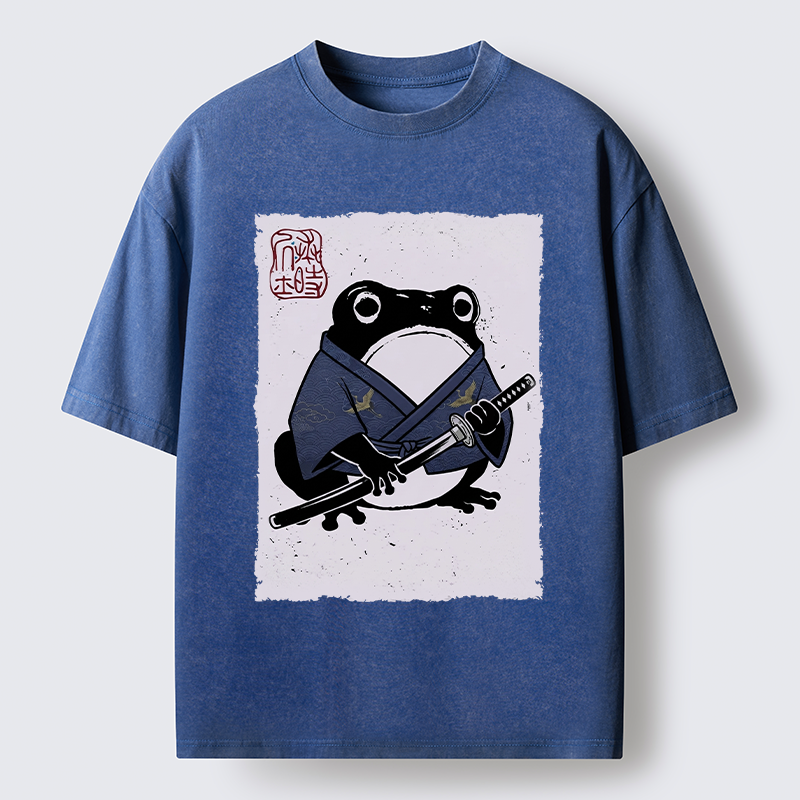 Tokyo-Tiger Samurai Frog Art Washed T-Shirt