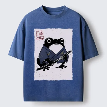 Tokyo-Tiger Samurai Frog Art Washed T-Shirt