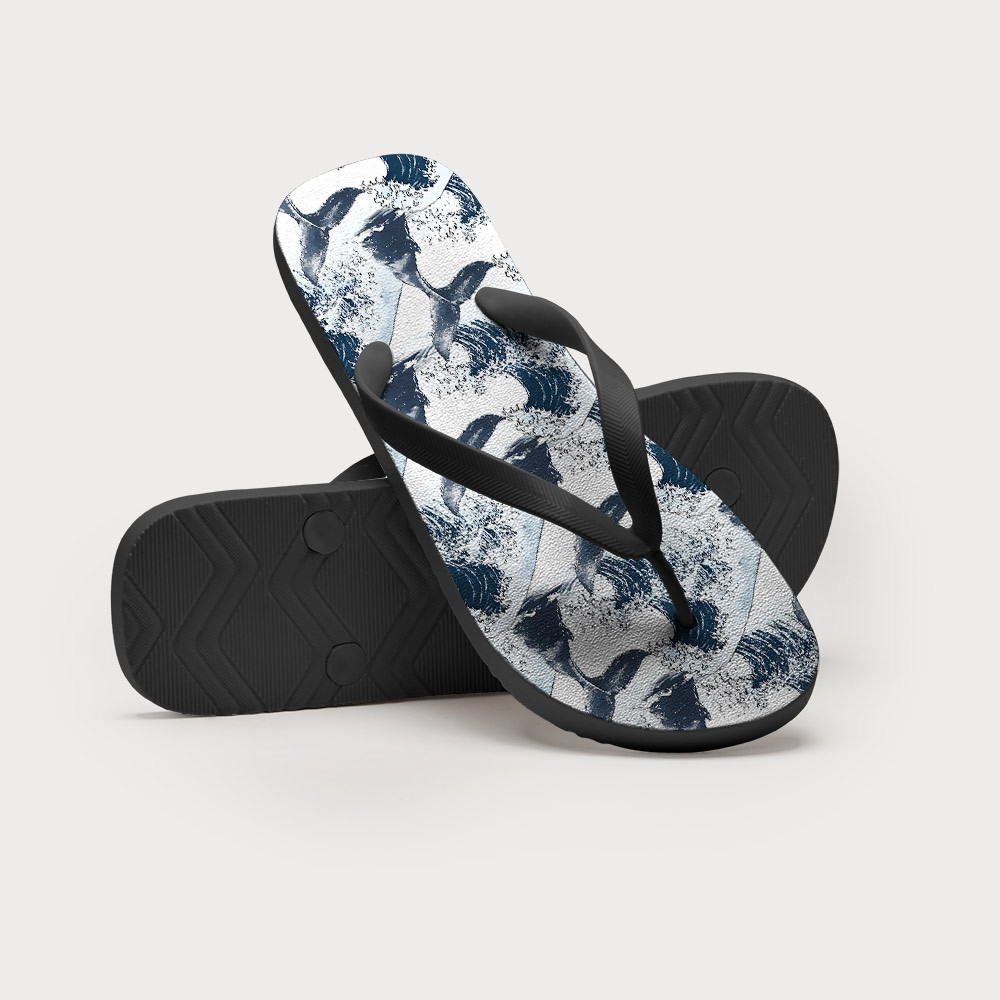 Tokyo-Tiger Whale Tail Wave Art Flip Flops