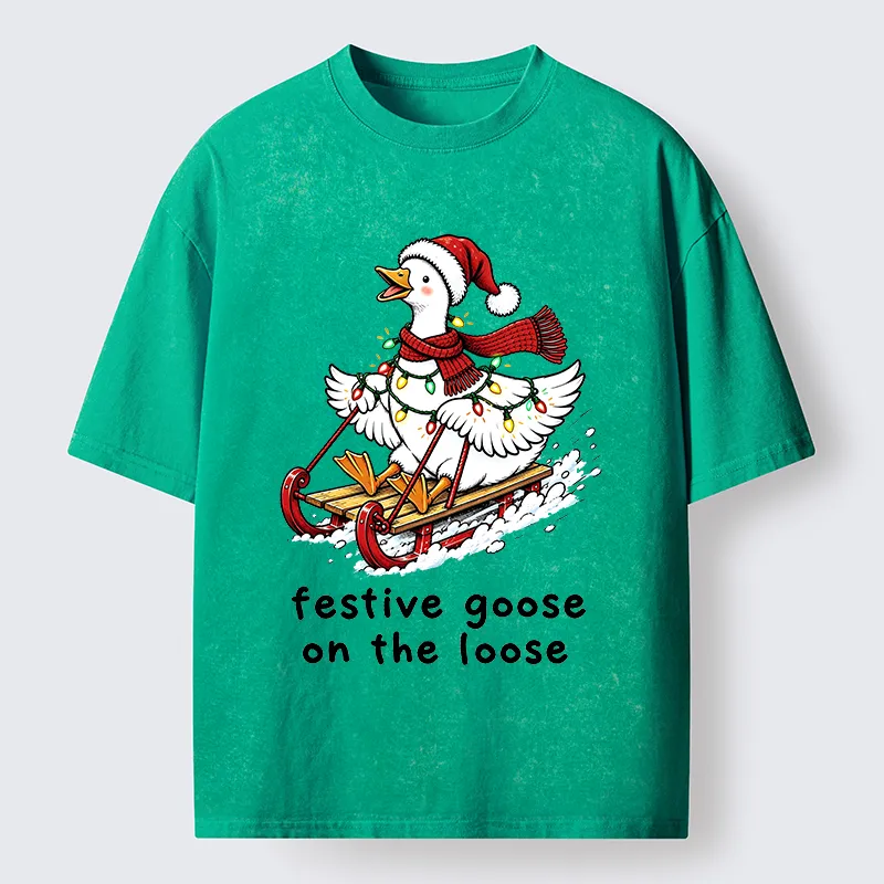 Tokyo-Tiger Funny Christmas Lights Goose Meme Washed T-Shirt