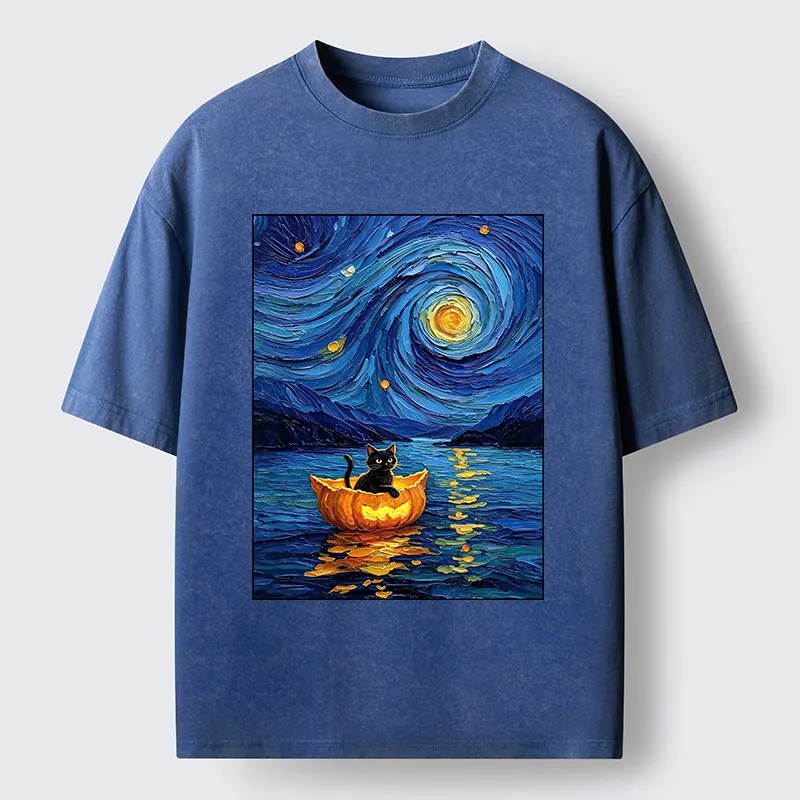 Tokyo‑Tiger Pumpkin Boat Cat Washed T-Shirt