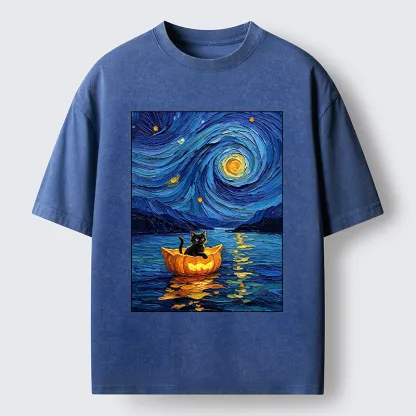 Tokyo‑Tiger Pumpkin Boat Cat Washed T-Shirt