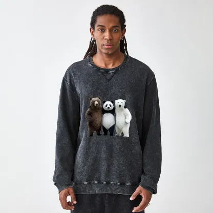 Tokyo-Tiger Three Bears Stand Together Washed Terry Sweatshirt