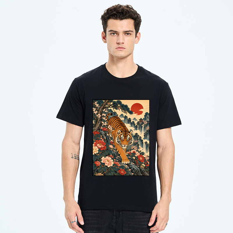 Tokyo-Tiger Vintage Ukiyo Wild Tiger Floral Graphic Classic T-Shirt