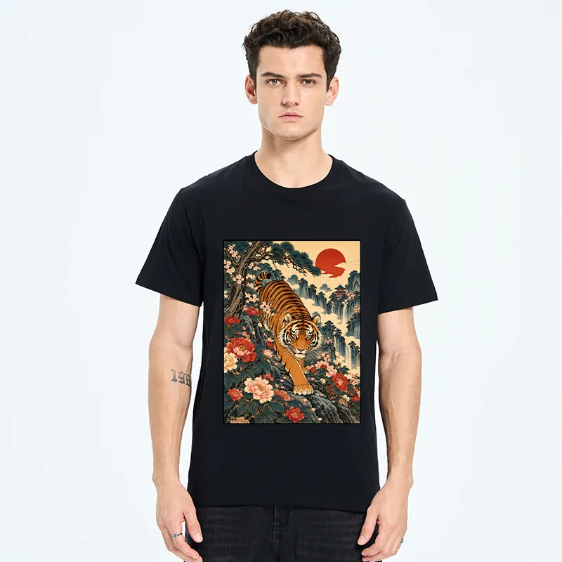 Tokyo-Tiger Vintage Ukiyo Wild Tiger Floral Graphic Classic T-Shirt