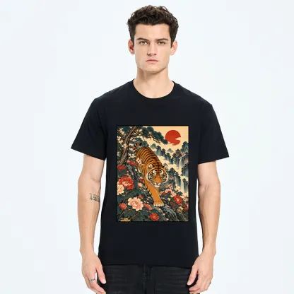 Tokyo-Tiger Vintage Ukiyo Wild Tiger Floral Graphic Classic T-Shirt