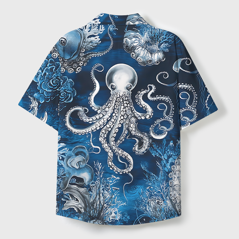 Tokyo-Tiger Deep Sea Octopus Cuban Collar Shirt