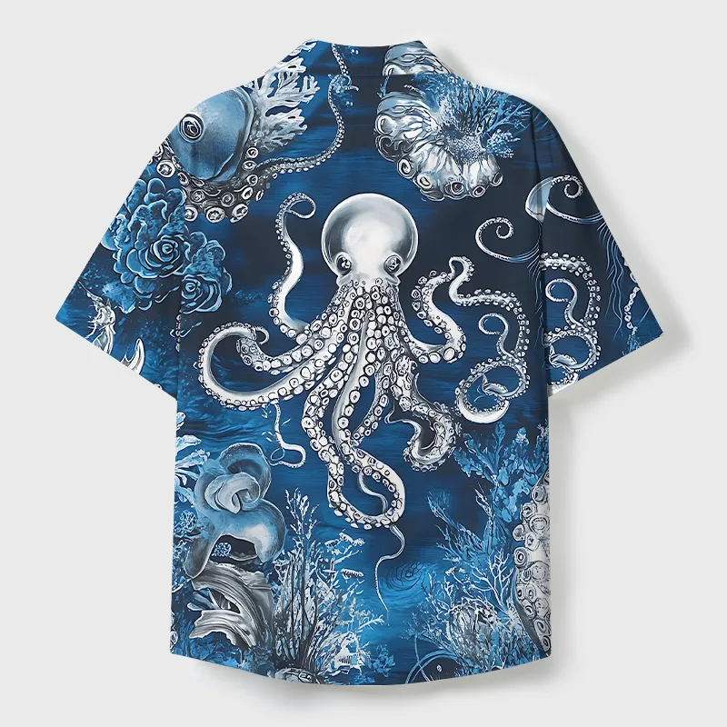 Tokyo-Tiger Deep Sea Octopus Cuban Collar Shirt
