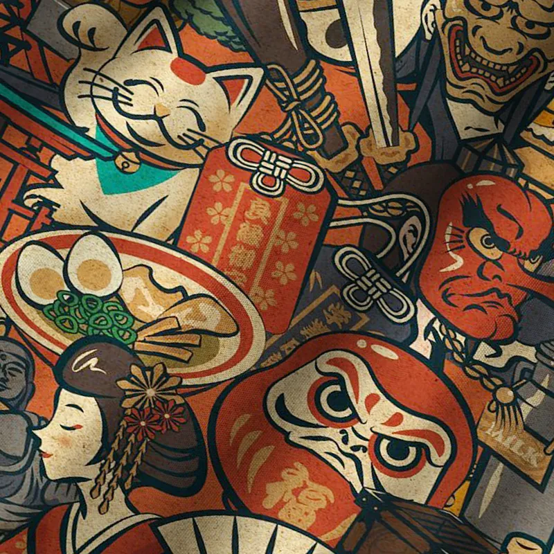 Tokyo-Tiger Japanese Traditional Elements Cuban Collar Shirt