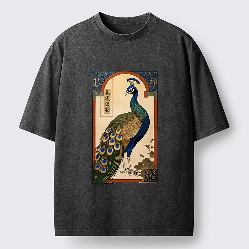 Tokyo‑Tiger Noble Peacock Art Washed T‑Shirt