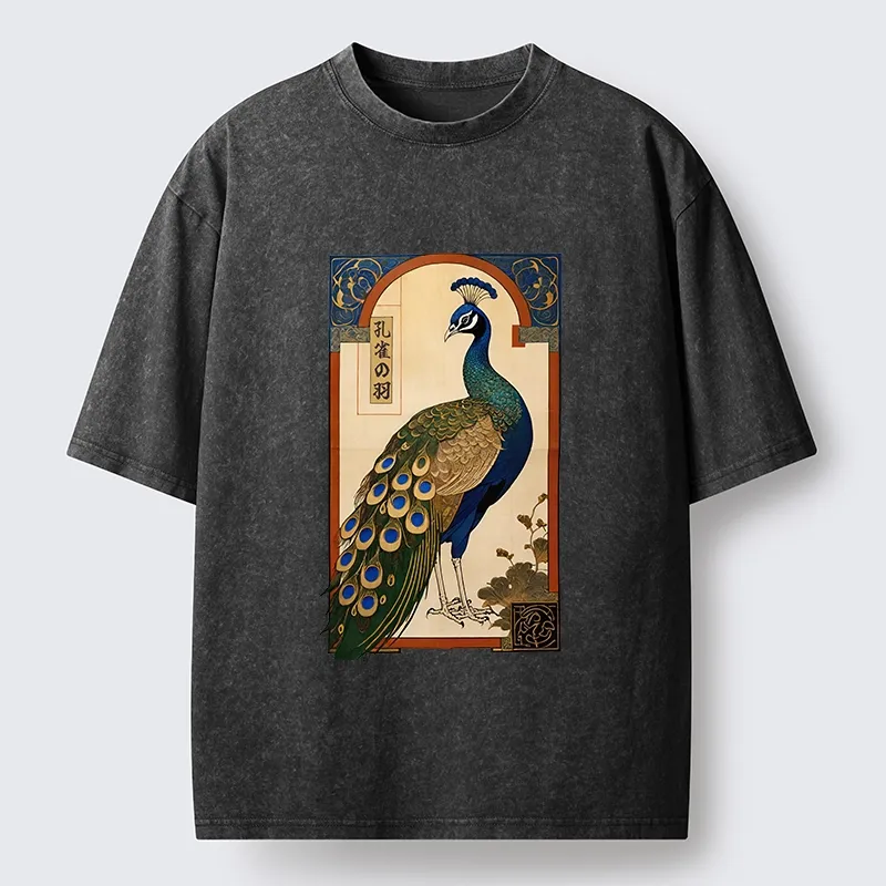 Tokyo‑Tiger Noble Peacock Art Washed T‑Shirt