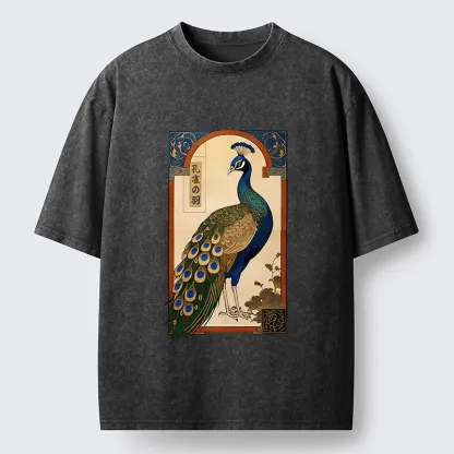 Tokyo‑Tiger Noble Peacock Art Washed T‑Shirt