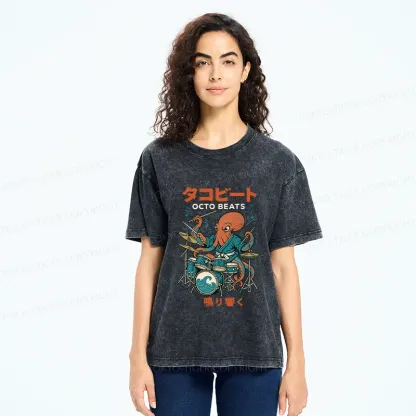 Tokyo-Tiger Octopus Drummer Washed T-Shirt