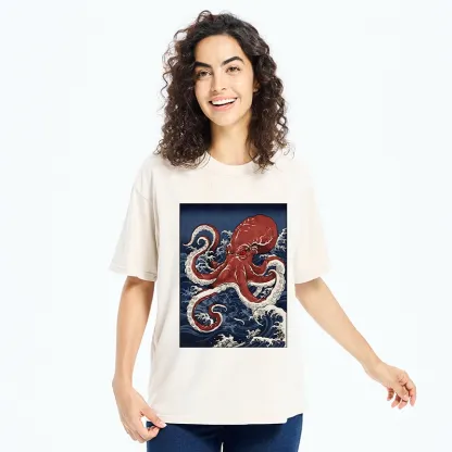 Tokyo-Tiger Japanese Octopus Wave Washed T-Shirt