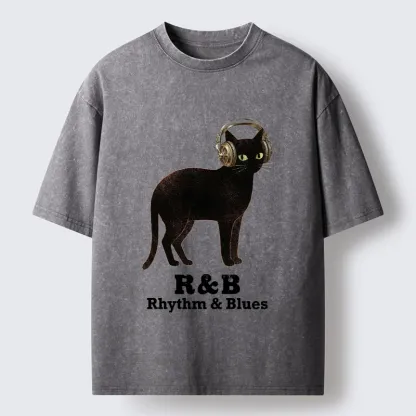 Tokyo‑Tiger Cat Headphone Groove Washed T-Shirt
