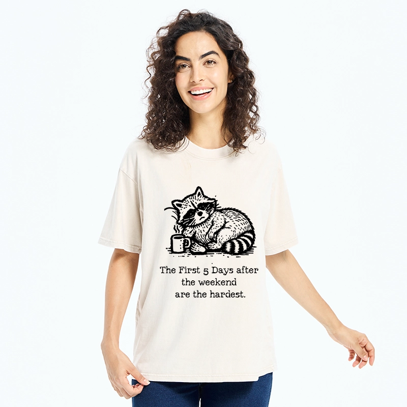 Tokyo-Tiger Funny Meme Monday Blues Coffee Raccoon Washed T-Shirt
