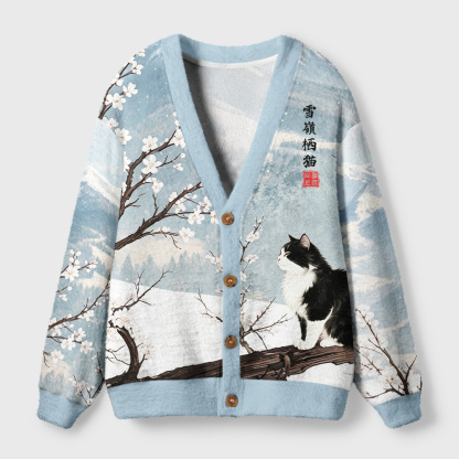 Tokyo-Tiger Flower Cat Snowy Peaks Ugly Cardigan Sweater