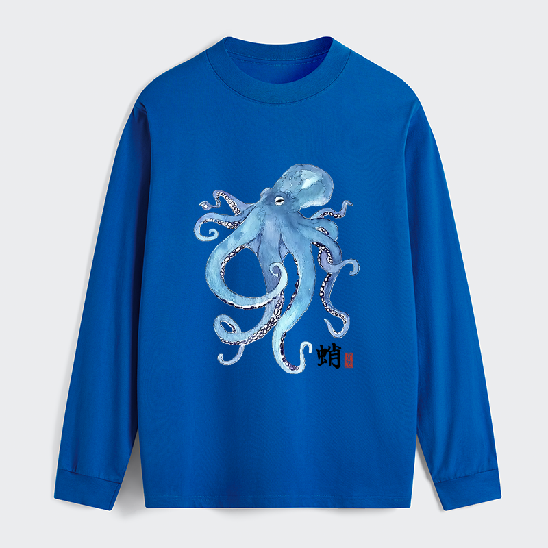 Tokyo-Tiger Watercolor Blue Octopus Classic Long Sleeve T-Shirt