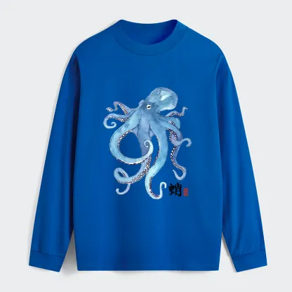 Tokyo-Tiger Watercolor Blue Octopus Classic Long Sleeve T-Shirt