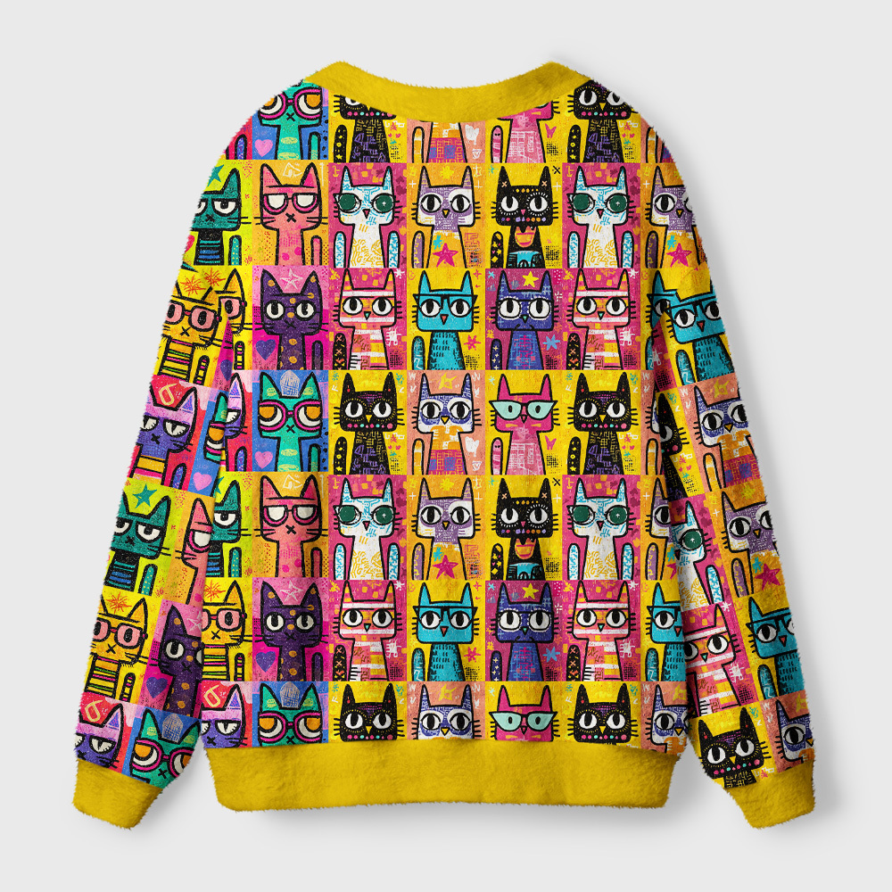 Tokyo-Tiger Pop Art Purrfection Ugly Cardigan Sweater
