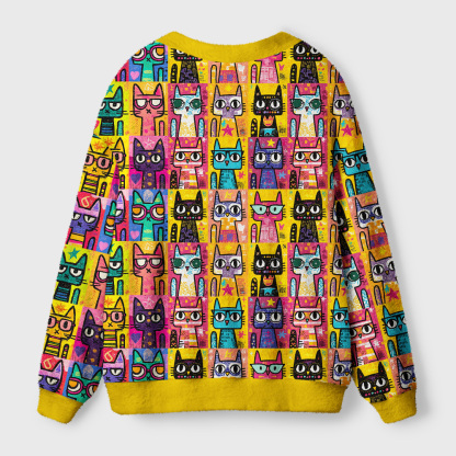 Tokyo-Tiger Pop Art Purrfection Ugly Cardigan Sweater