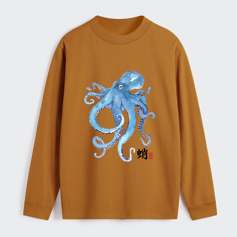 Tokyo-Tiger Watercolor Blue Octopus Classic Long Sleeve T-Shirt