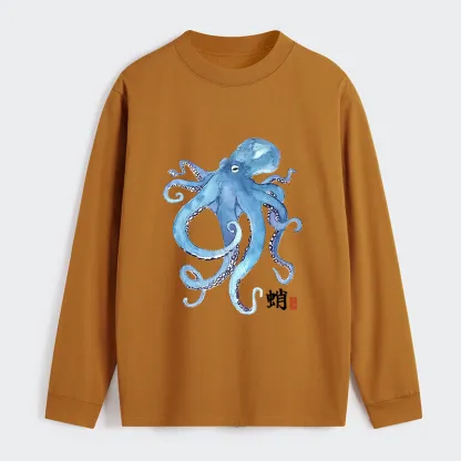 Tokyo-Tiger Watercolor Blue Octopus Classic Long Sleeve T-Shirt