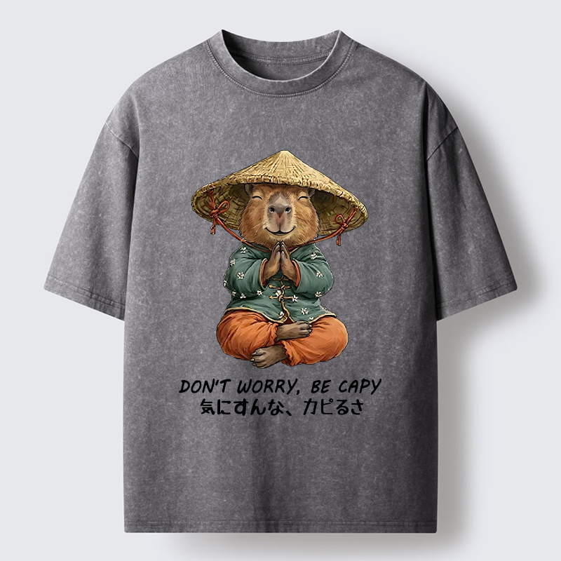 Tokyo-Tiger Zen Capybara Funny Meme Washed T-Shirt