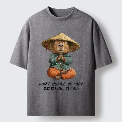 Tokyo-Tiger Zen Capybara Funny Meme Washed T-Shirt