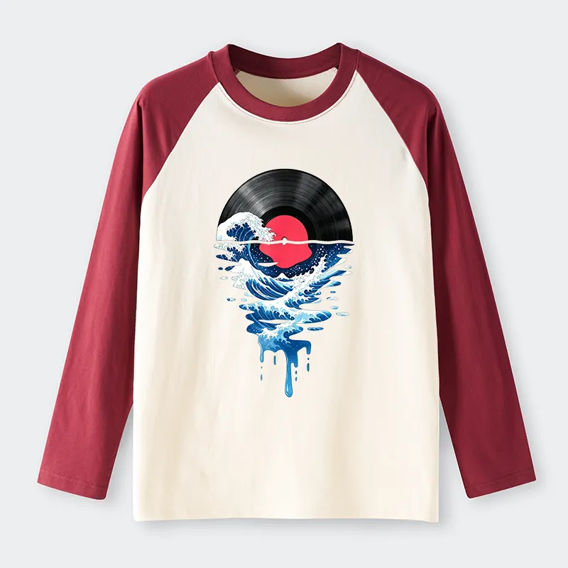 Tokyo-Tiger Vinyl Records And Waves Raglan Long Sleeve T-shirt