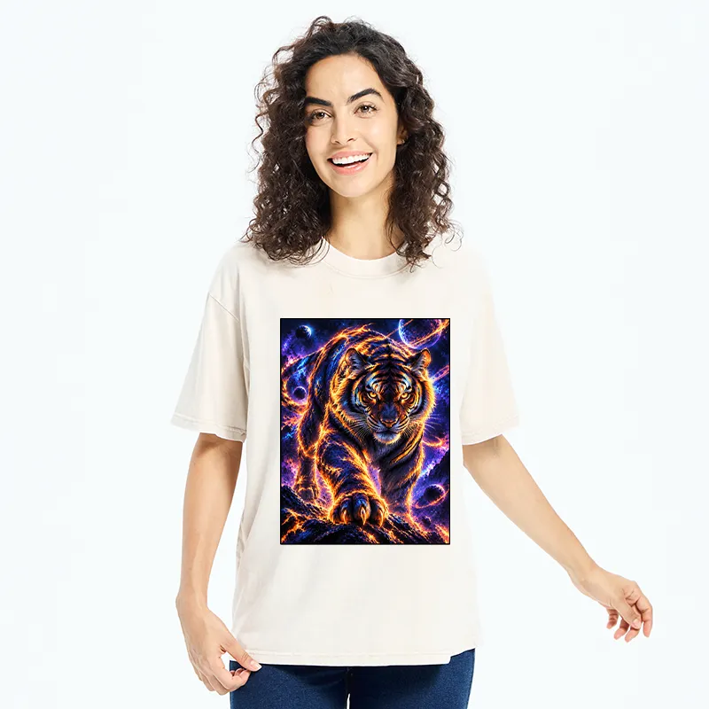 Tokyo-Tiger Cosmic Galaxy Cool Tiger Washed T-Shirt