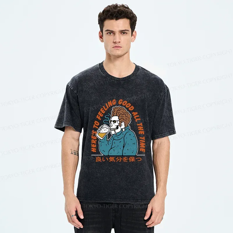 Tokyo-Tiger Stay In A Good Mood Washed T-Shirt