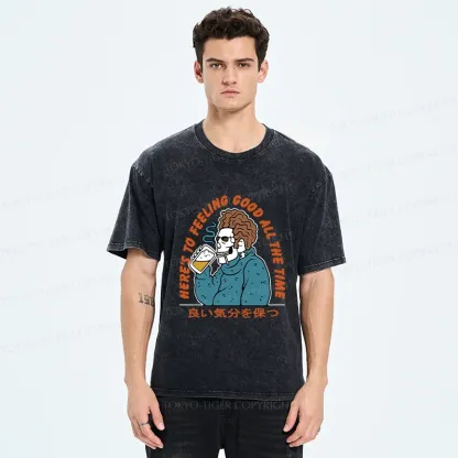 Tokyo-Tiger Stay In A Good Mood Washed T-Shirt