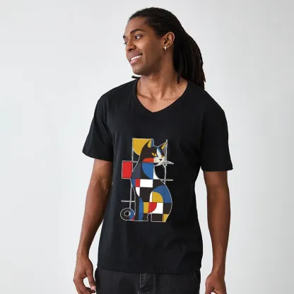 Tokyo-Tiger Mondrian Cat V-Neck Classic T-Shirt