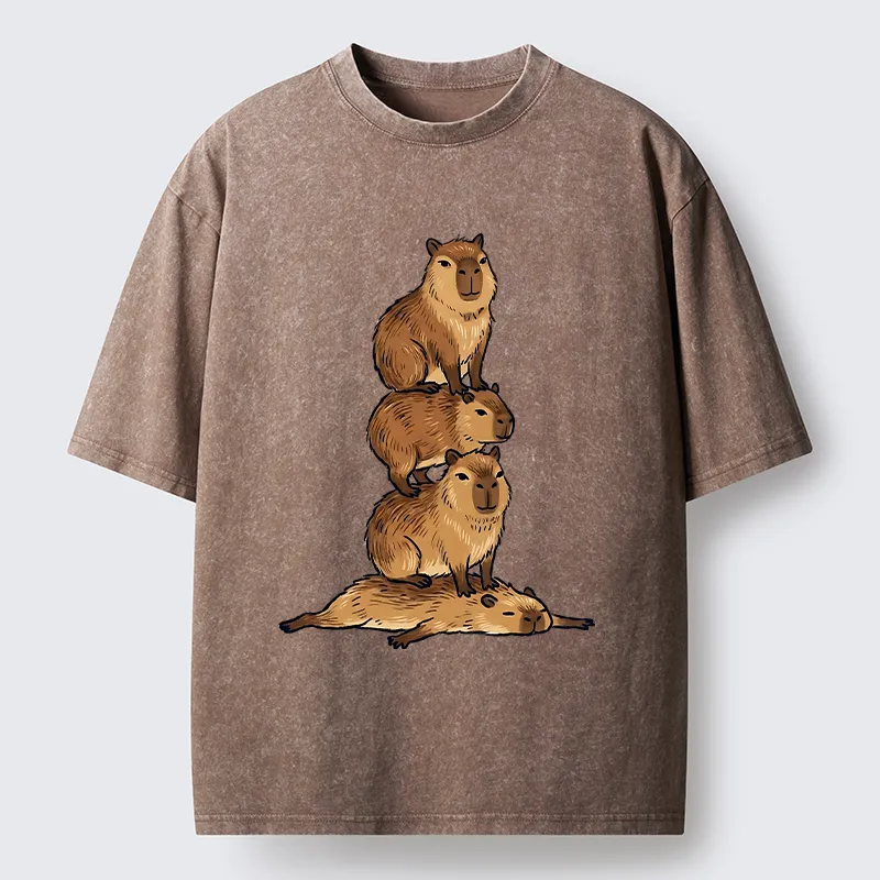 Tokyo-Tiger Chill Stack Capybara Meme Washed T-Shirt