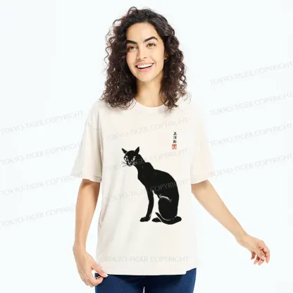 Tokyo-Tiger Slender Black Cat Washed T-Shirt