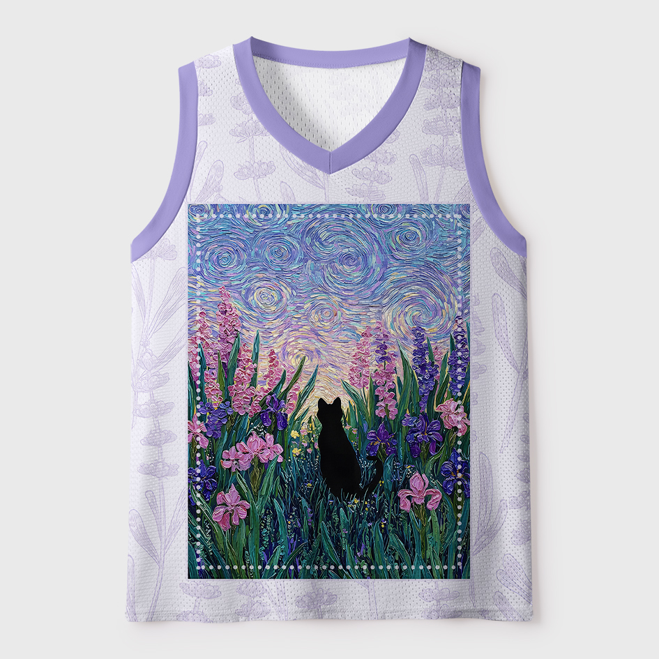 Tokyo-Tiger Starry Sky Black Cat Floral Mesh Tank Top