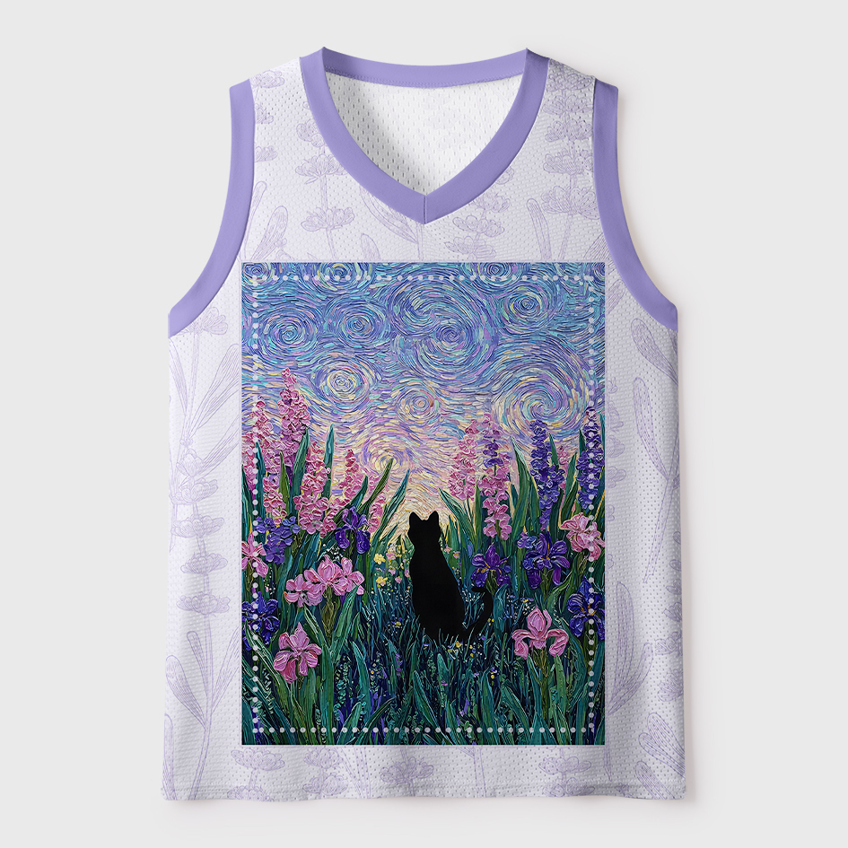 Tokyo-Tiger Starry Sky Black Cat Floral Mesh Tank Top Sale