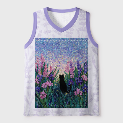 Tokyo-Tiger Starry Sky Black Cat Floral Mesh Tank Top