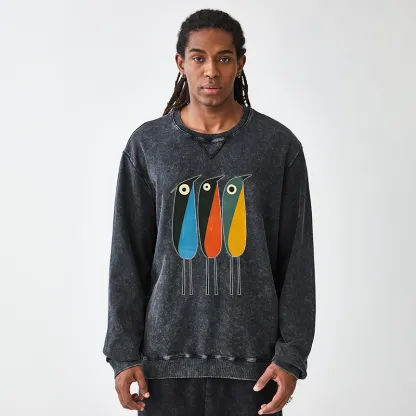 Tokyo-Tiger Bold Shape Birds Washed Terry Sweatshirt